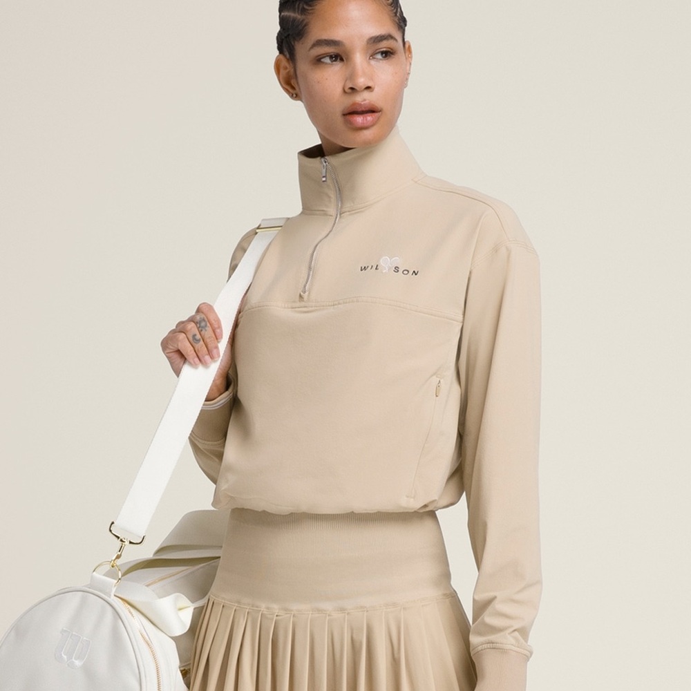 Wilson Davenport Woven Pop Over Tennis Jacket Safari Khaki Tan size XS